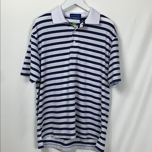 Linksport EcoTec white/blue striped golf polo Med.